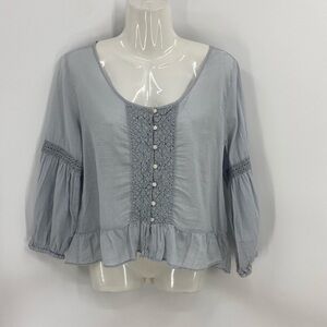 Denim & Company BoHo embroider button front blouse